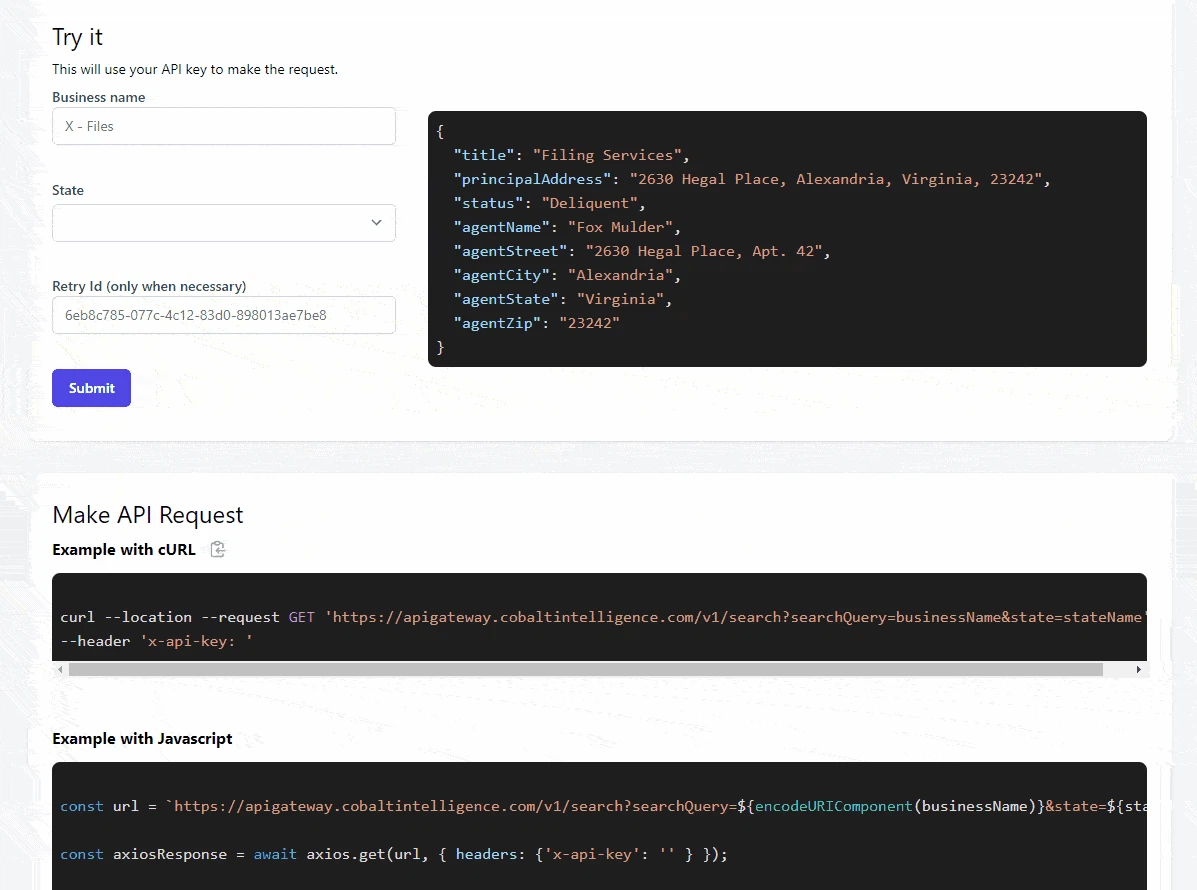 screenshot of Secretary of State API